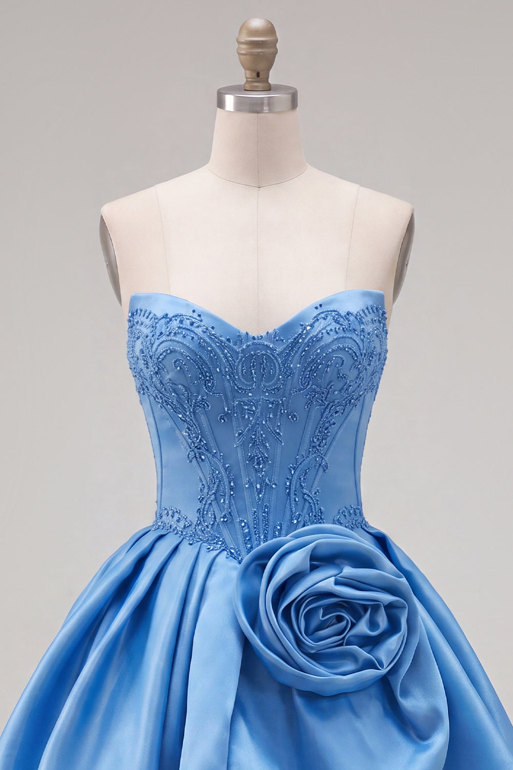 Dark Blue Beaded Corset A-Line Short Homecoming Dress with 3D Flower