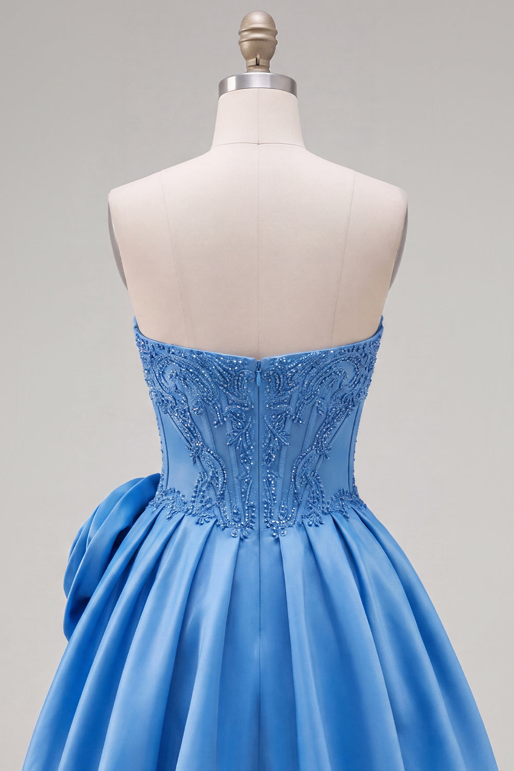 Dark Blue Beaded Corset A-Line Short Homecoming Dress with 3D Flower