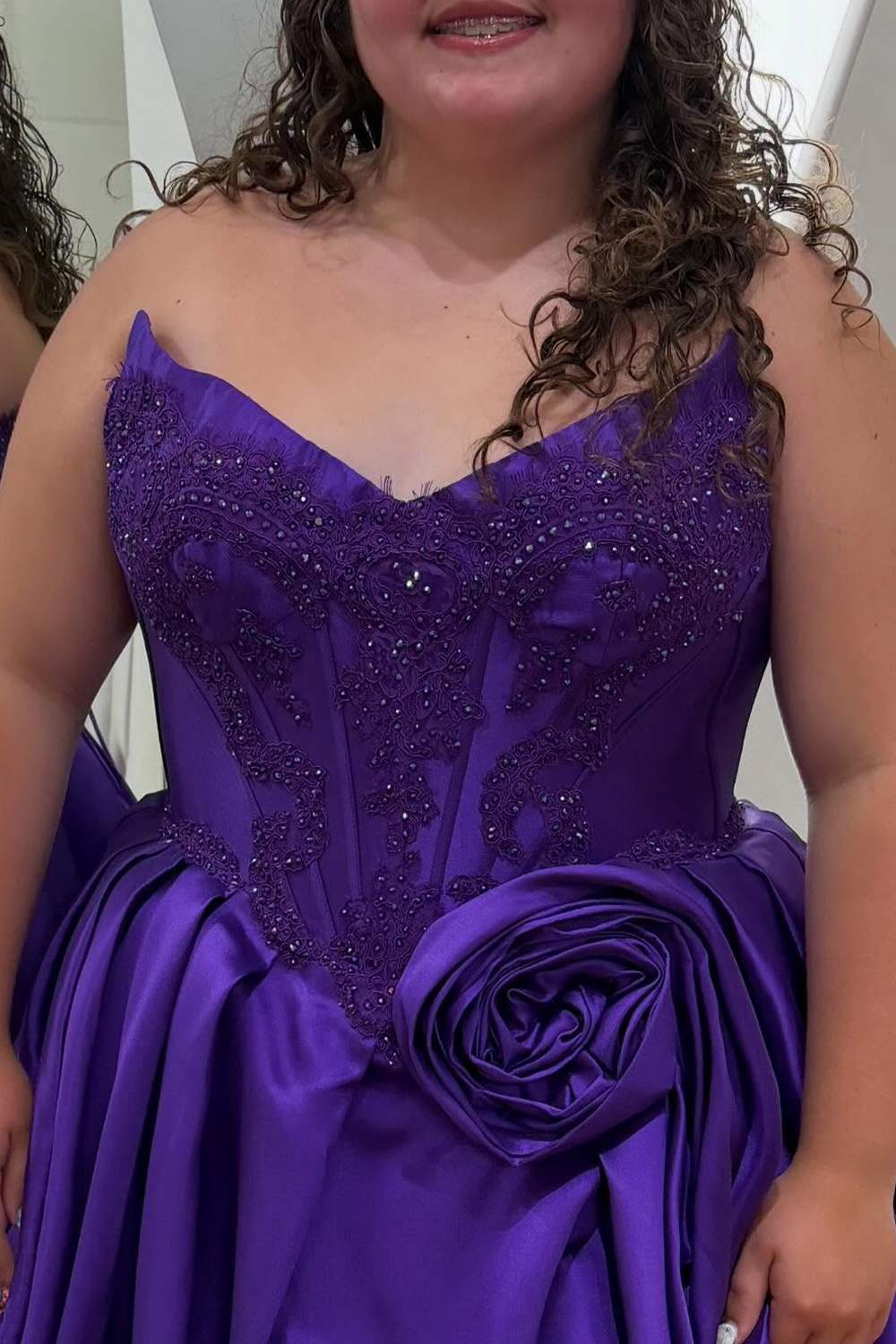Dark Blue Beaded Corset A-Line Short Homecoming Dress with 3D Flower