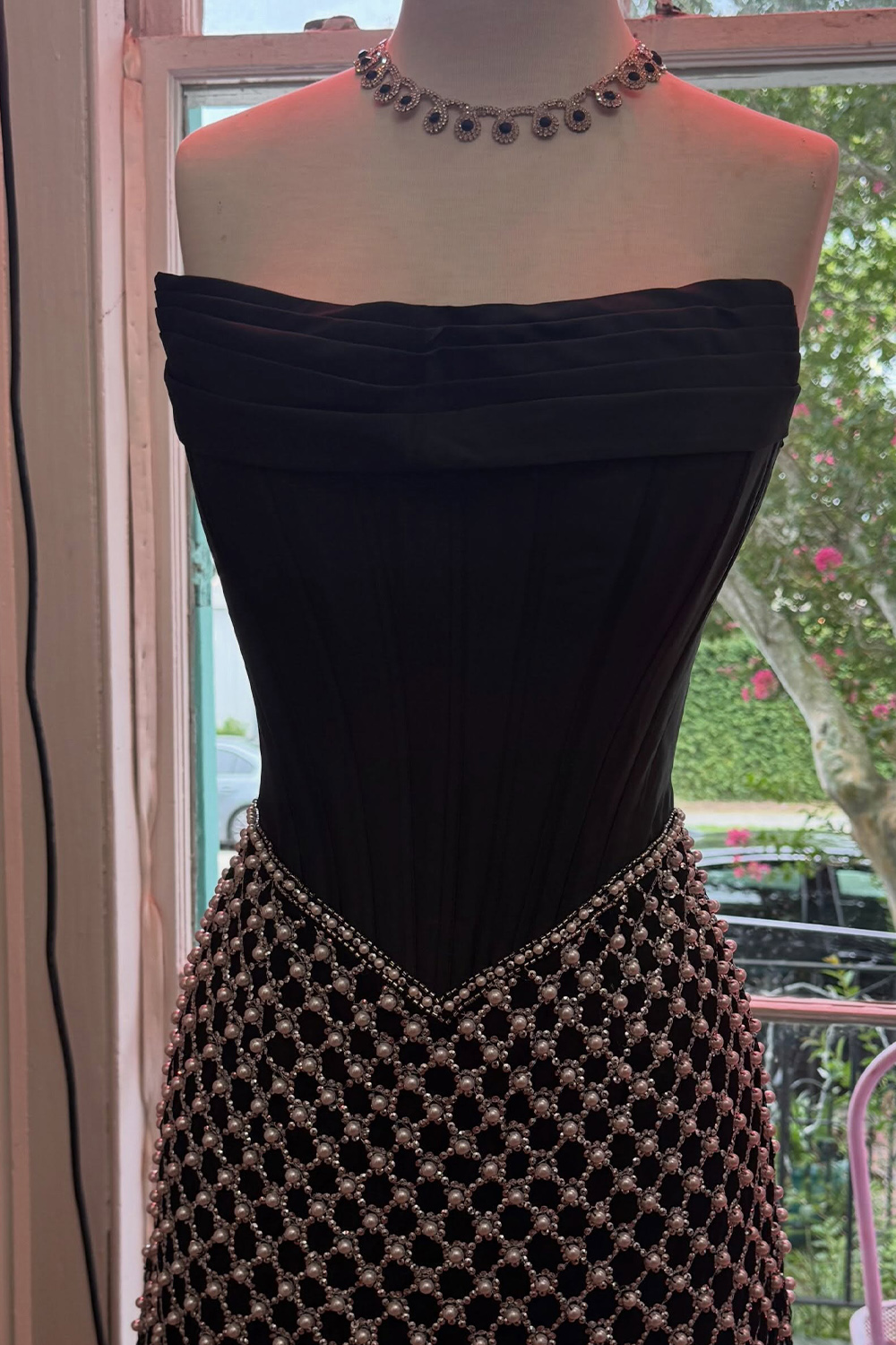 Corset Black Tight Strapless Short Homecoming Dress with Pearls