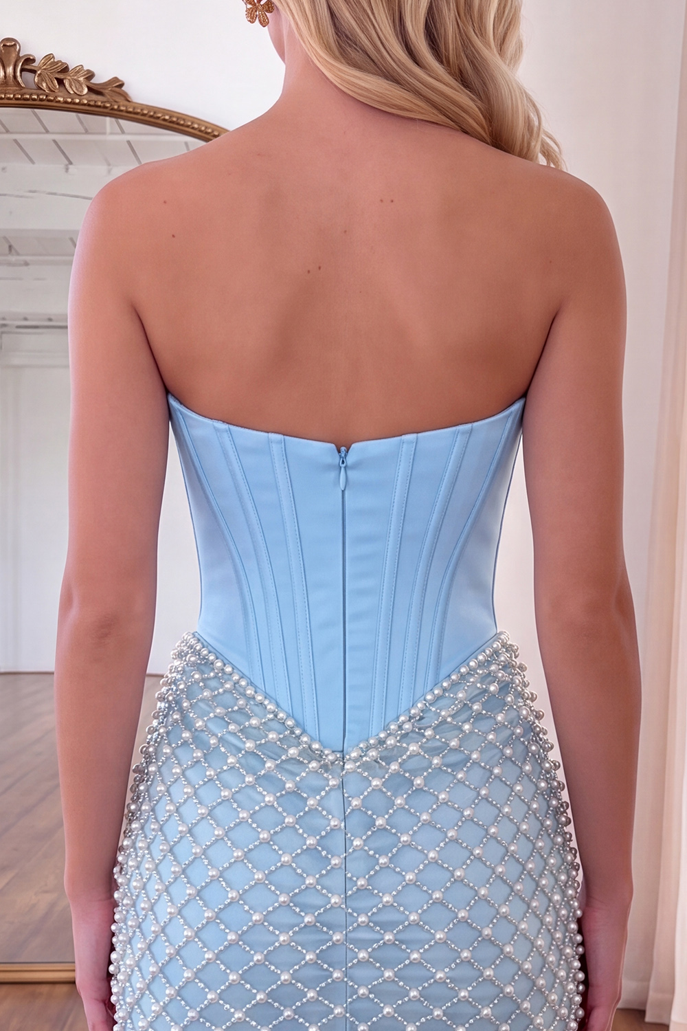 Corset Black Tight Strapless Short Homecoming Dress with Pearls