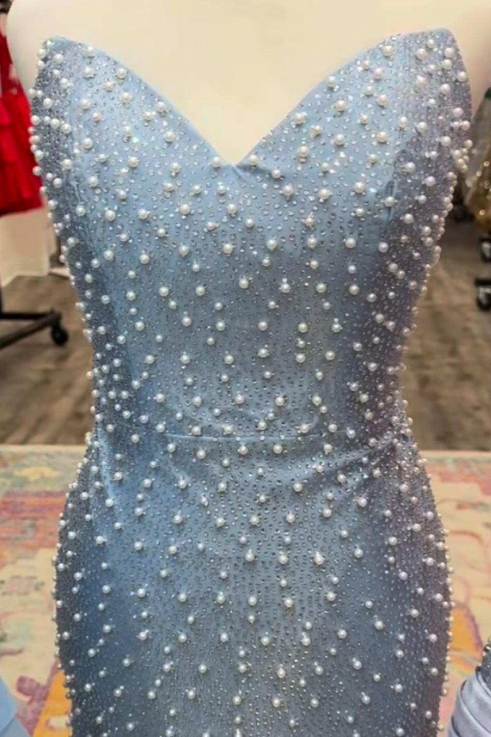 Light Blue Tight Sweetheart Short Homecoming Dress with Pealrs