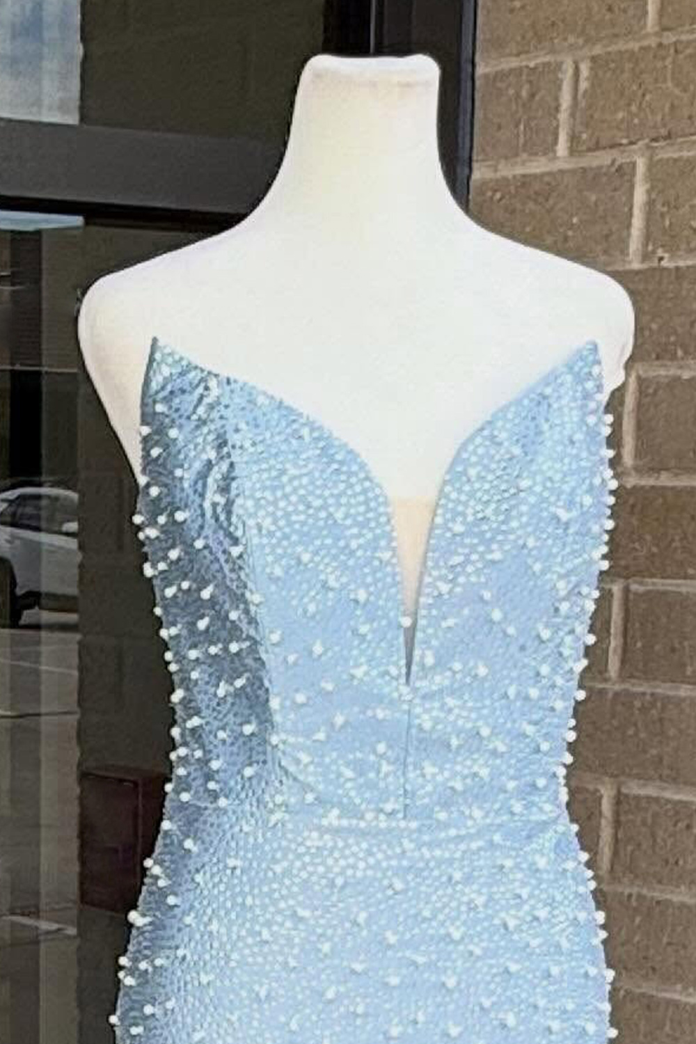 Light Blue Tight Sweetheart Short Homecoming Dress with Pealrs