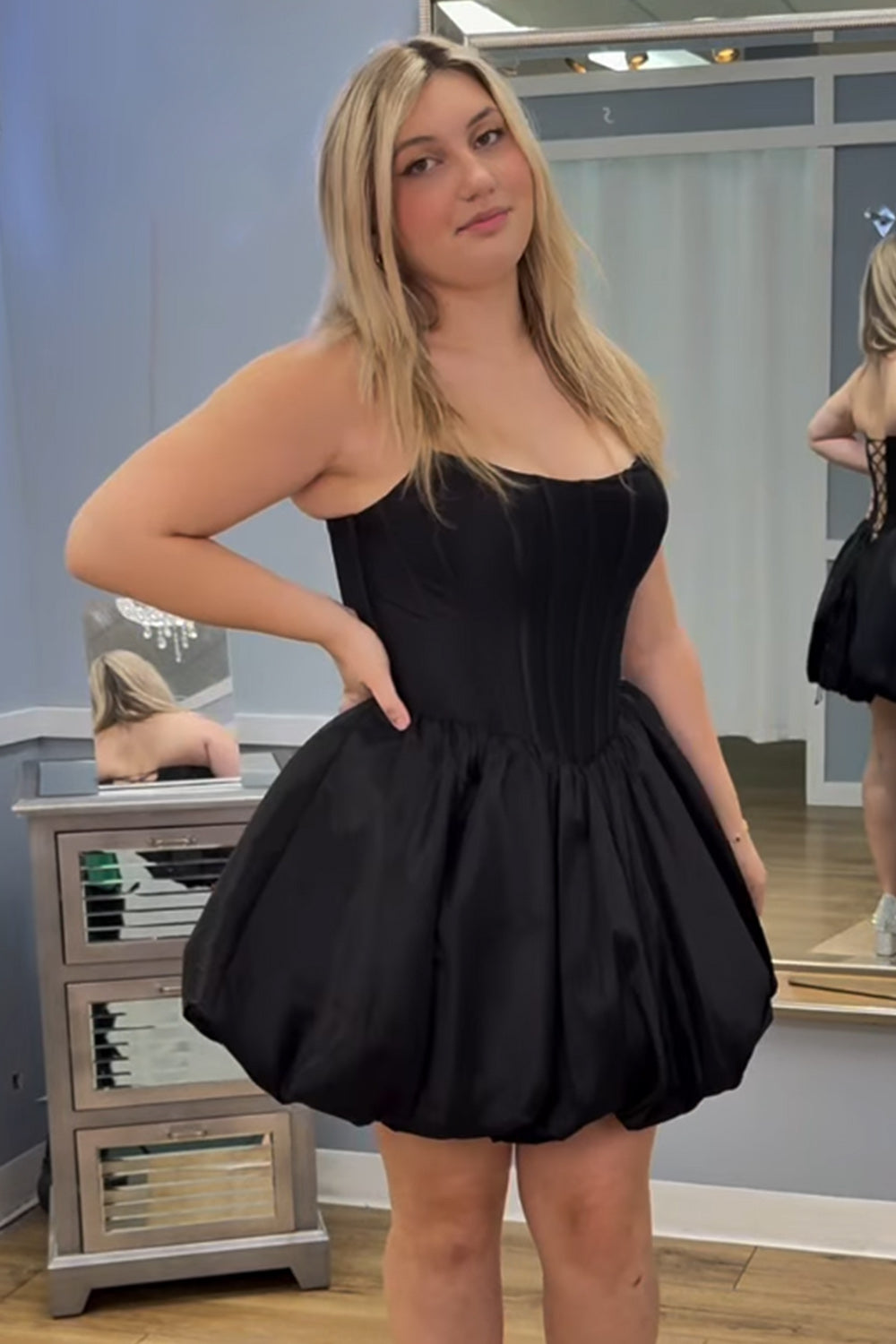 Black Corset Strapless A Line Short Homecoming Dress