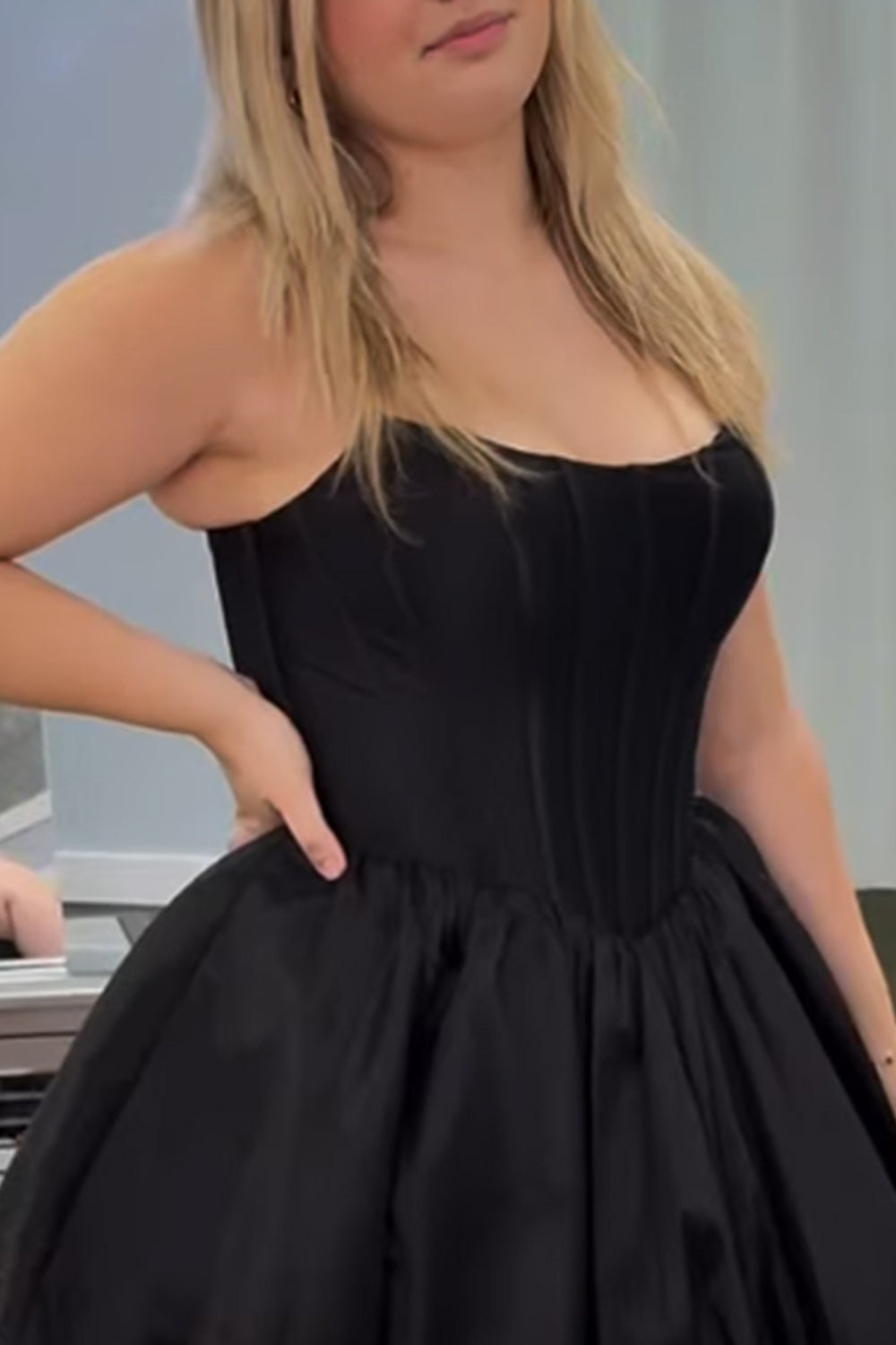 Black Corset Strapless A Line Short Homecoming Dress