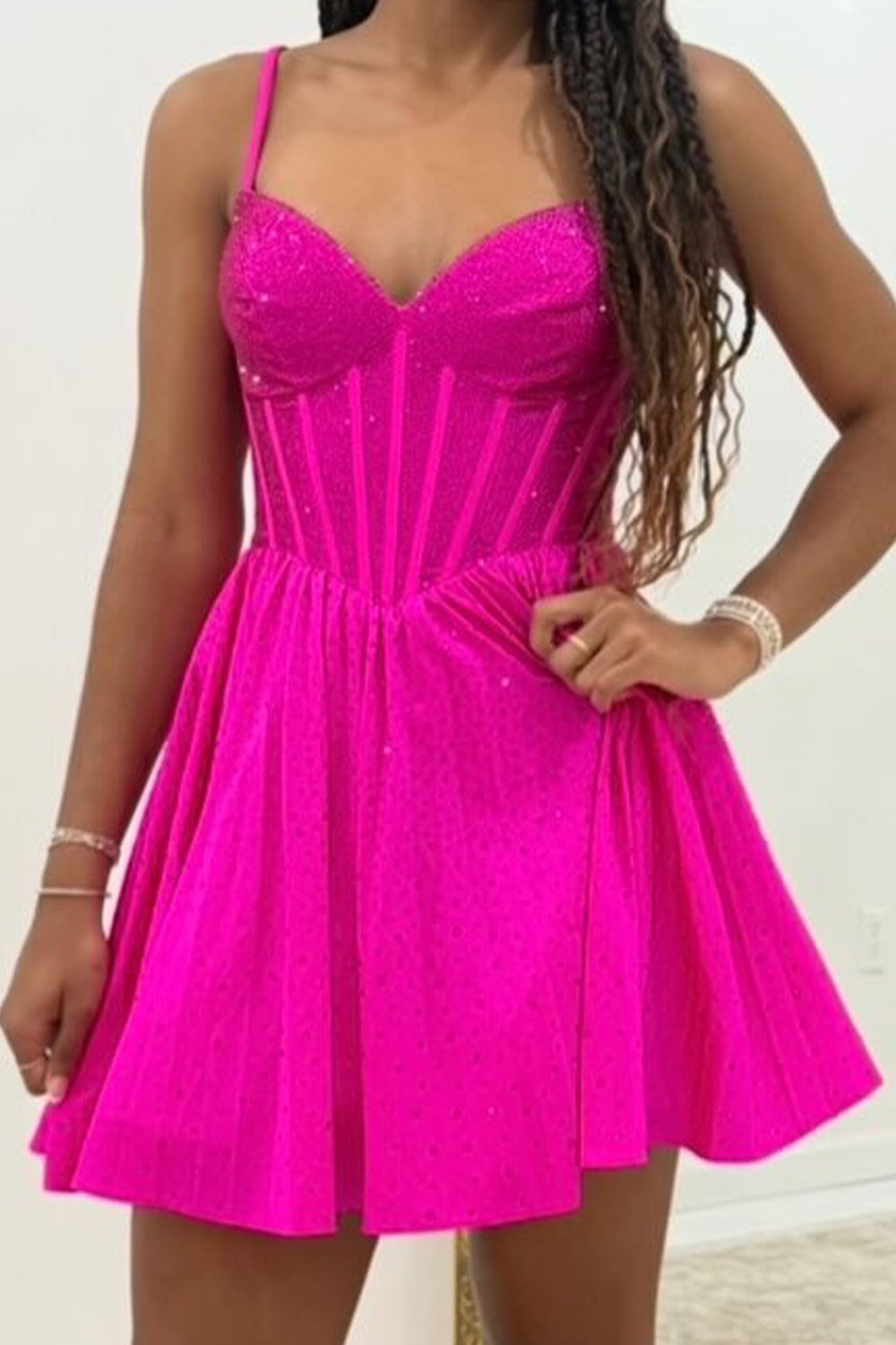 Sparkly Royal Blue Corset Beaded A-Line Short Homecoming Dress