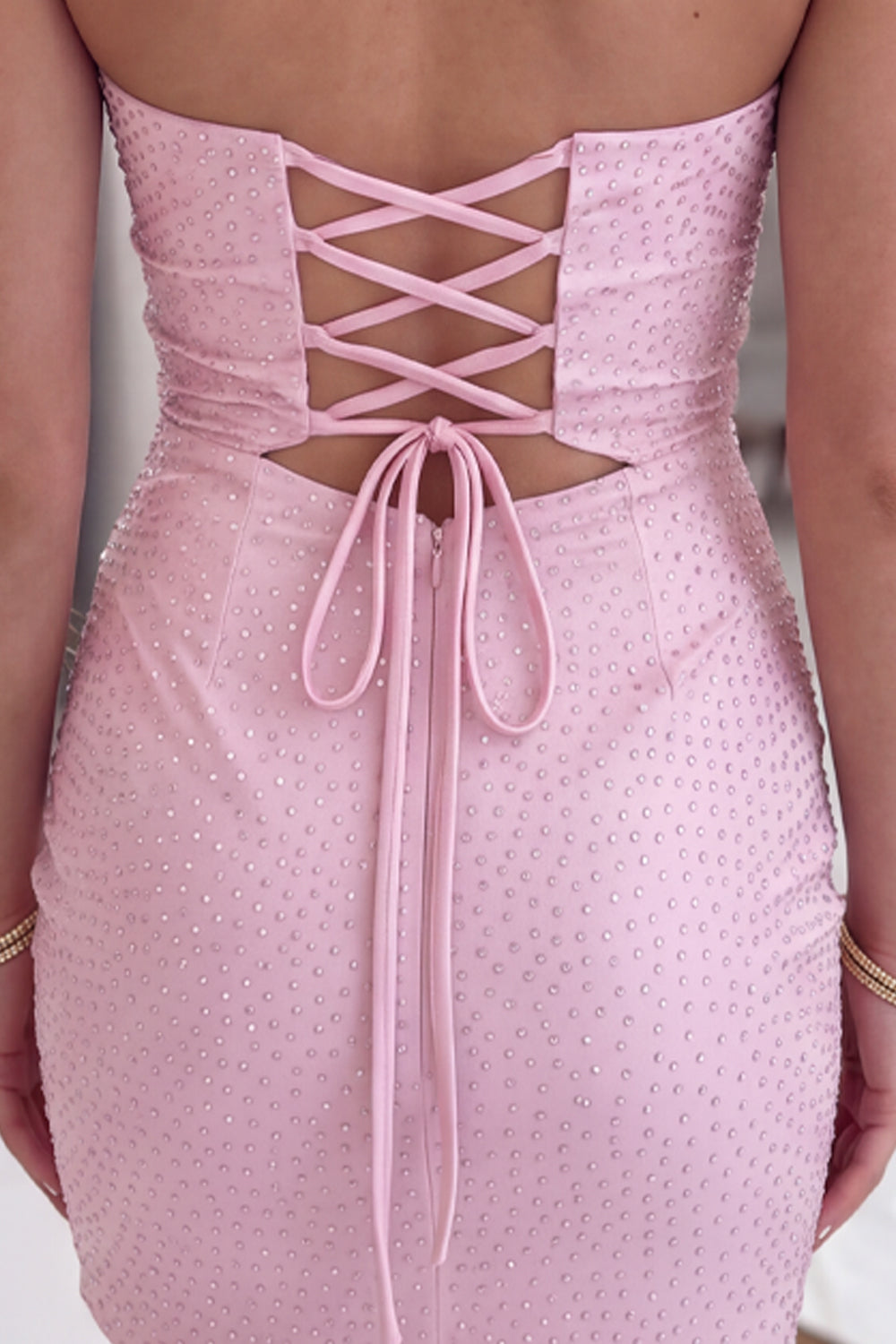 Sparkly Fuchsia Strapless Cut Out Beaded Short Homecoming Dress