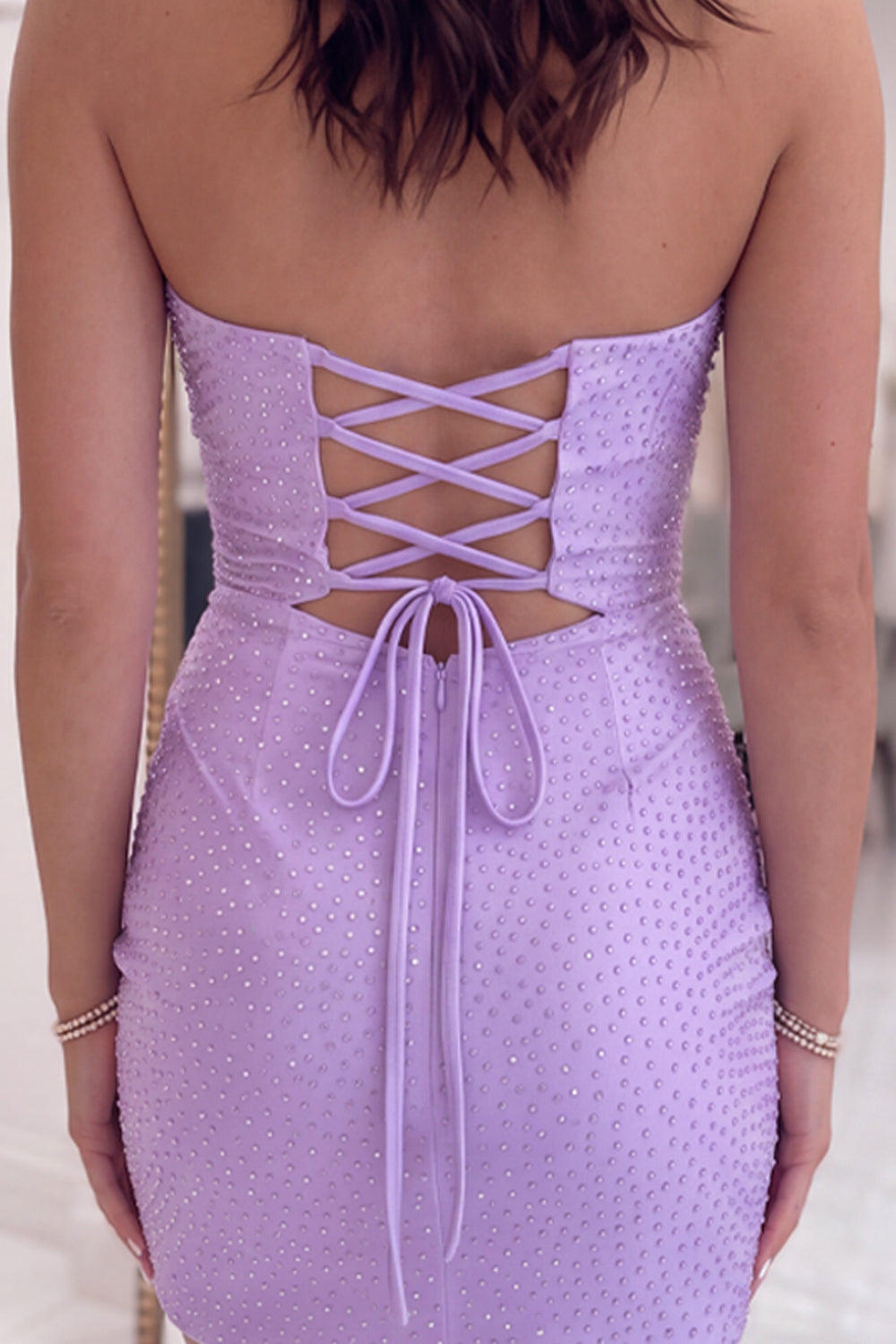 Sparkly Fuchsia Strapless Cut Out Beaded Short Homecoming Dress
