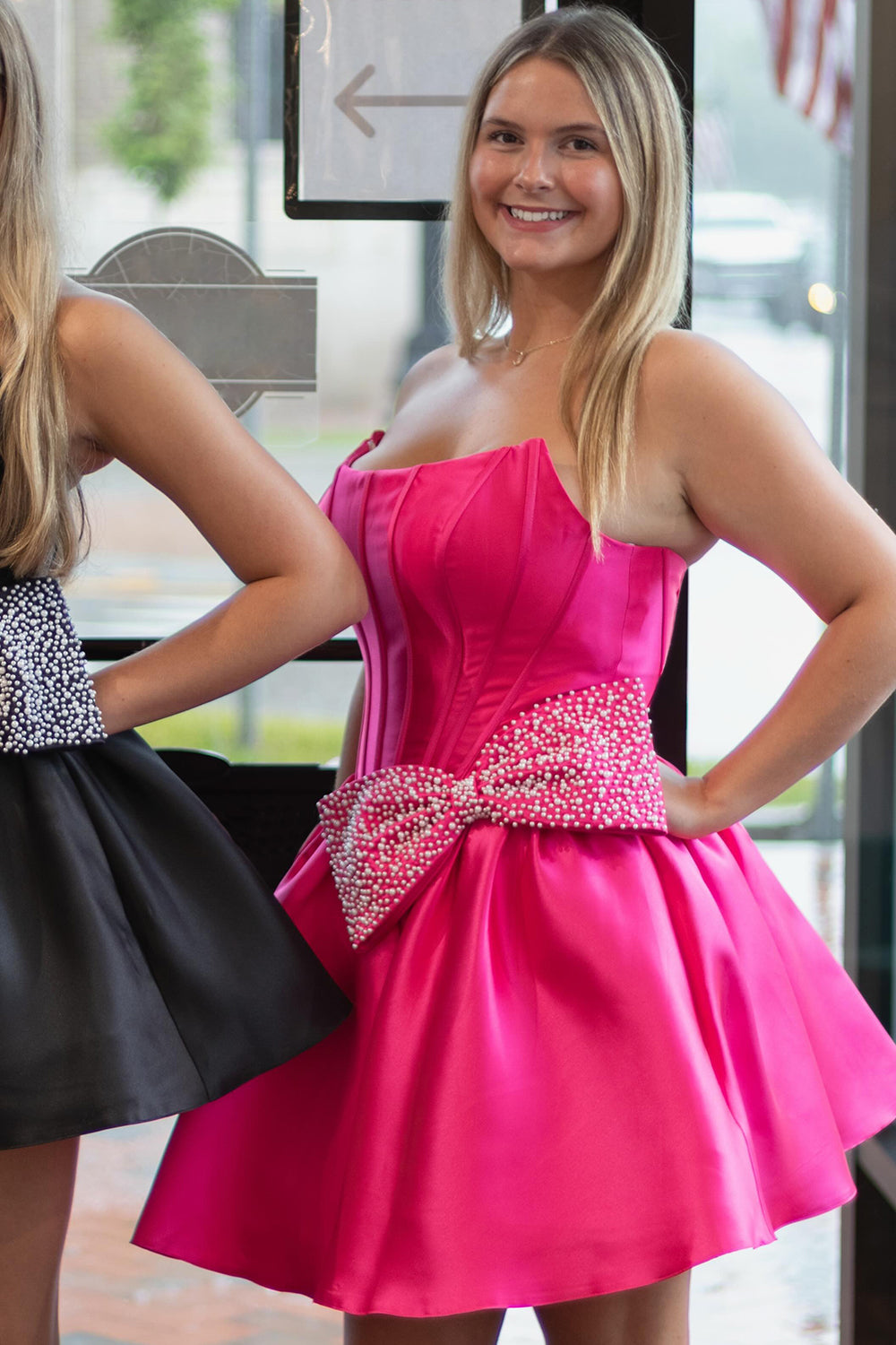 Fuchsia Corset Short A-Line Strapless Homecoming Dress with Bow