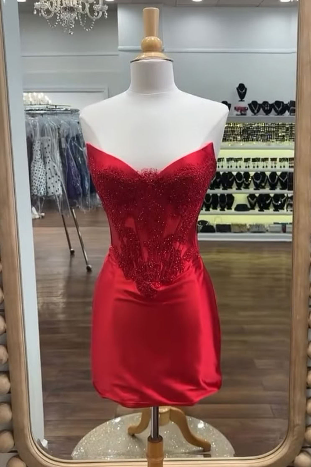 Sparkly Red Corset Beaded Strapless Short Homecoming Dress