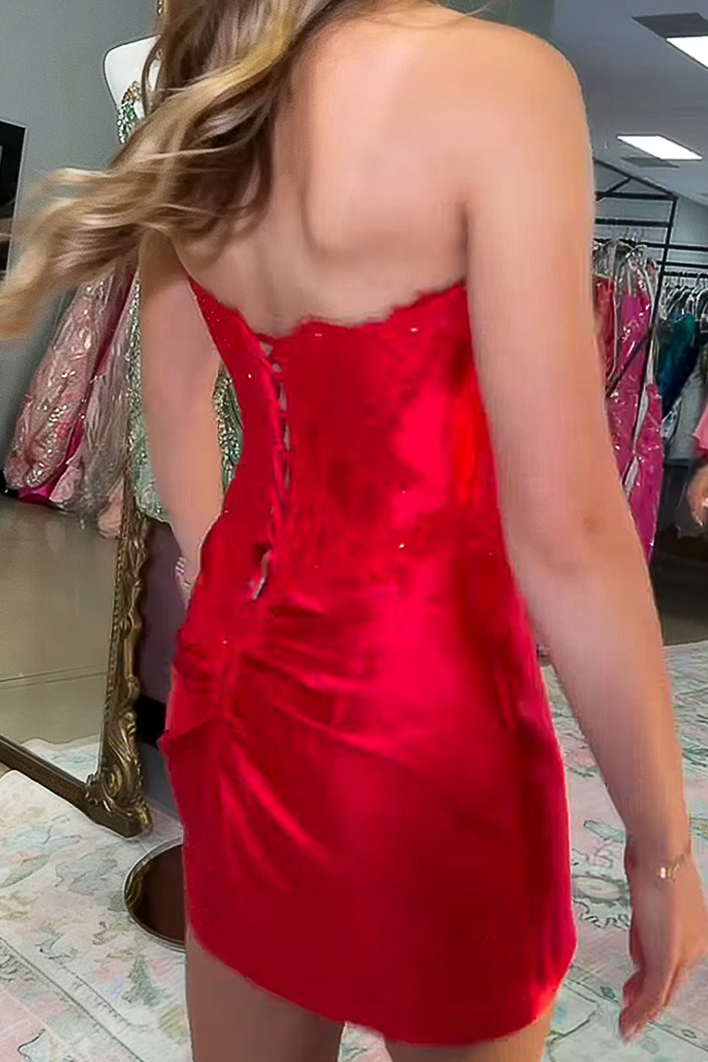 Sparkly Red Corset Beaded Strapless Short Homecoming Dress