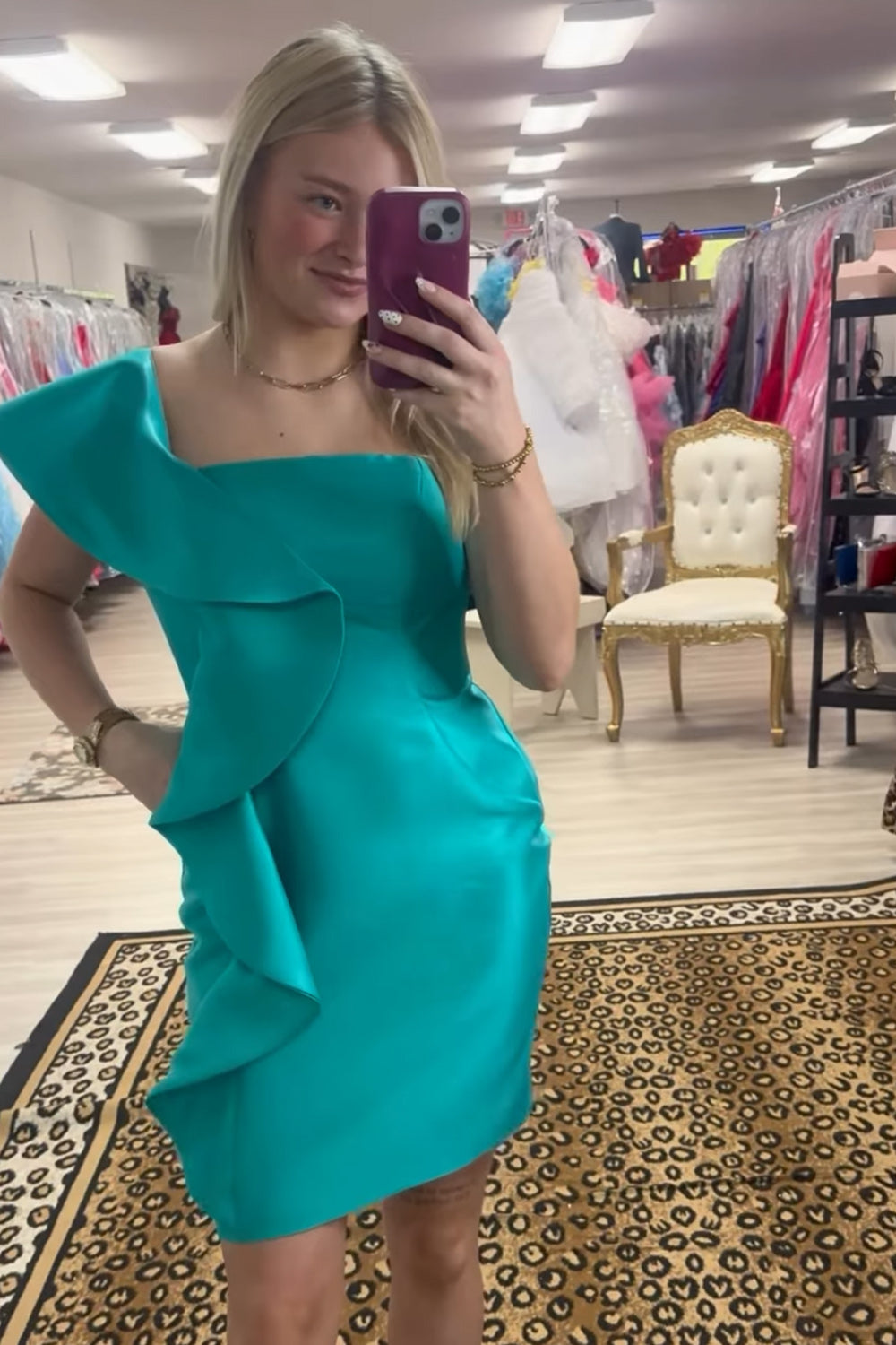 Peacock Green One Shoulder Ruffled Tight Short Homecoming Dress