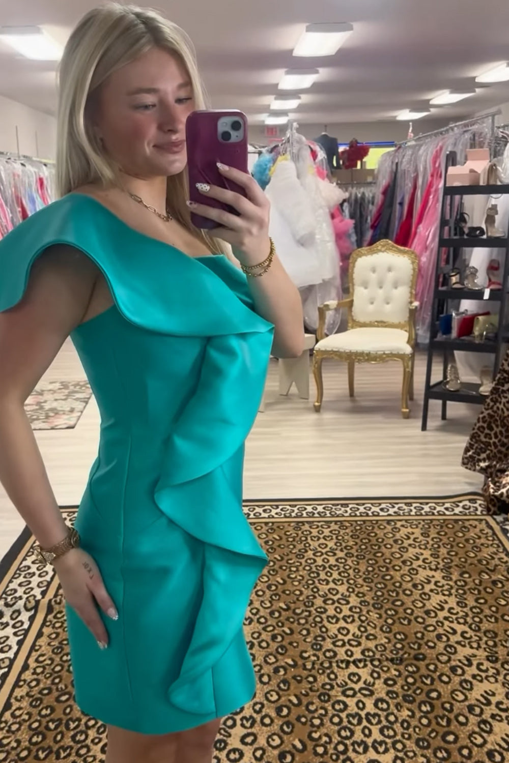 Peacock Green One Shoulder Ruffled Tight Short Homecoming Dress