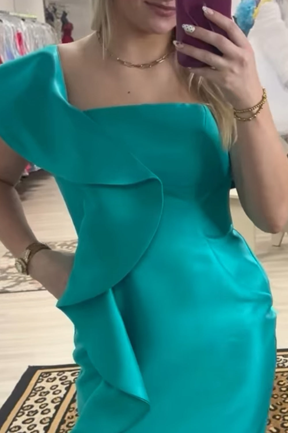 Peacock Green One Shoulder Ruffled Tight Short Homecoming Dress