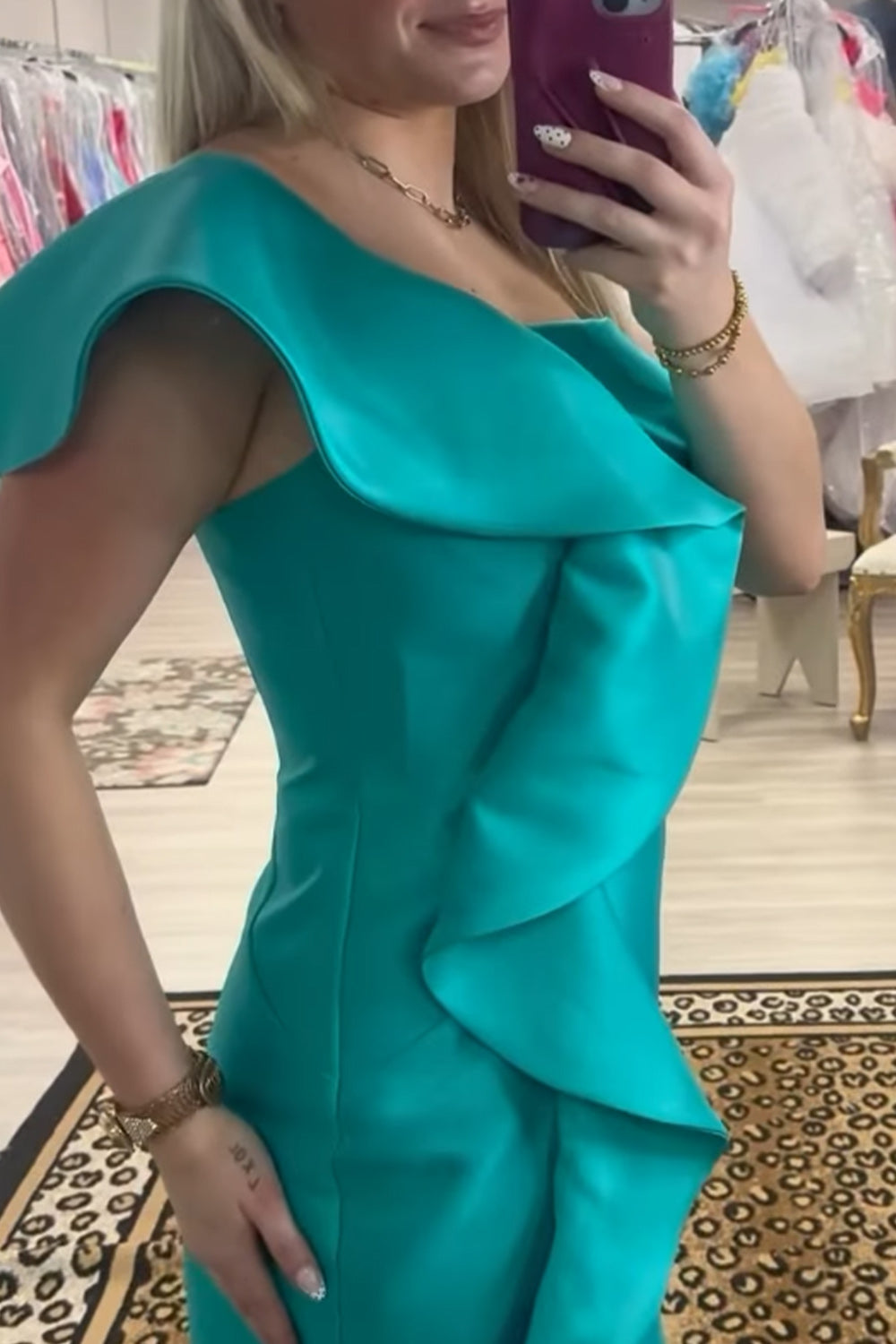 Peacock Green One Shoulder Ruffled Tight Short Homecoming Dress