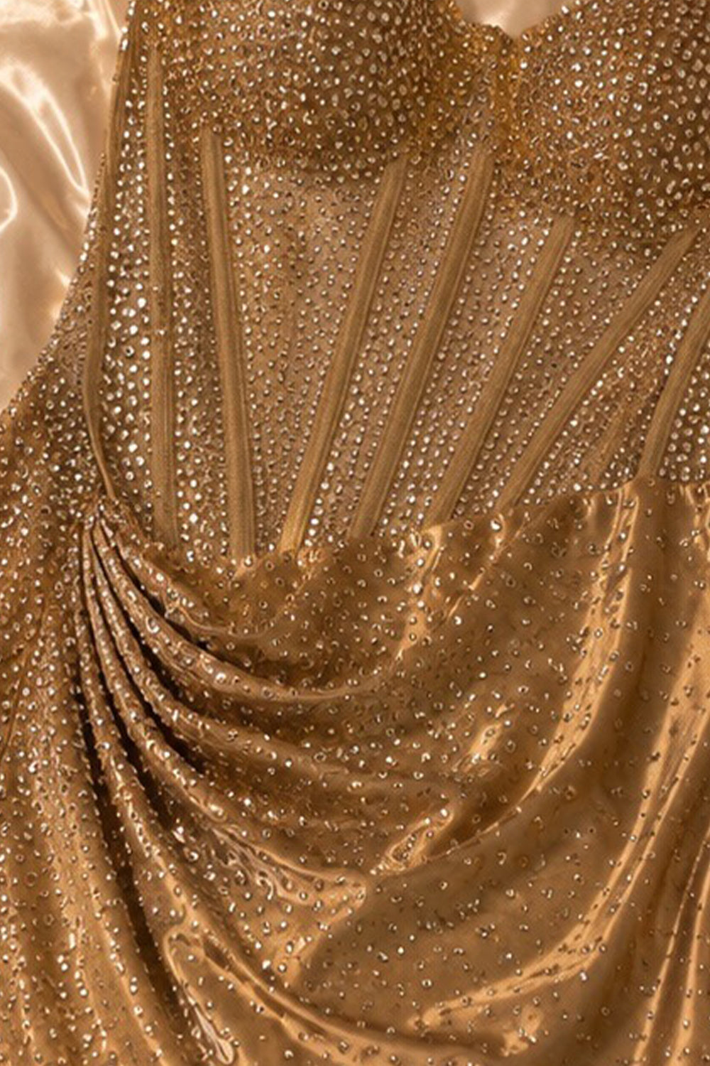 Gold Corset Sparkly Beaded Ruched Short Homecoming Dress
