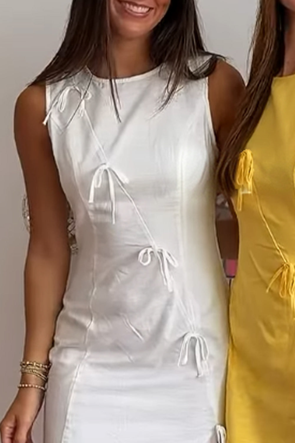 Light Yellow Round Neck Tight Short Homecoming Dress with Bows
