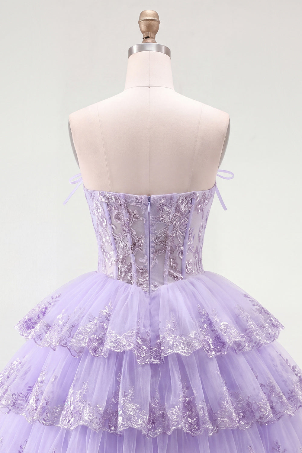 Lilac Floral A Line Strapless Short Corset Homecoming Dress with Ruffles