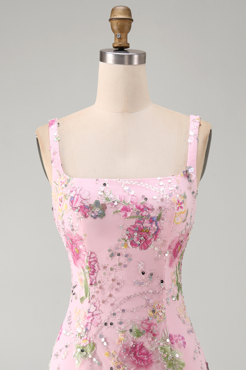 Sparkly Pink Floral Tight Beaded Short Homecoming Dress with Ruffles
