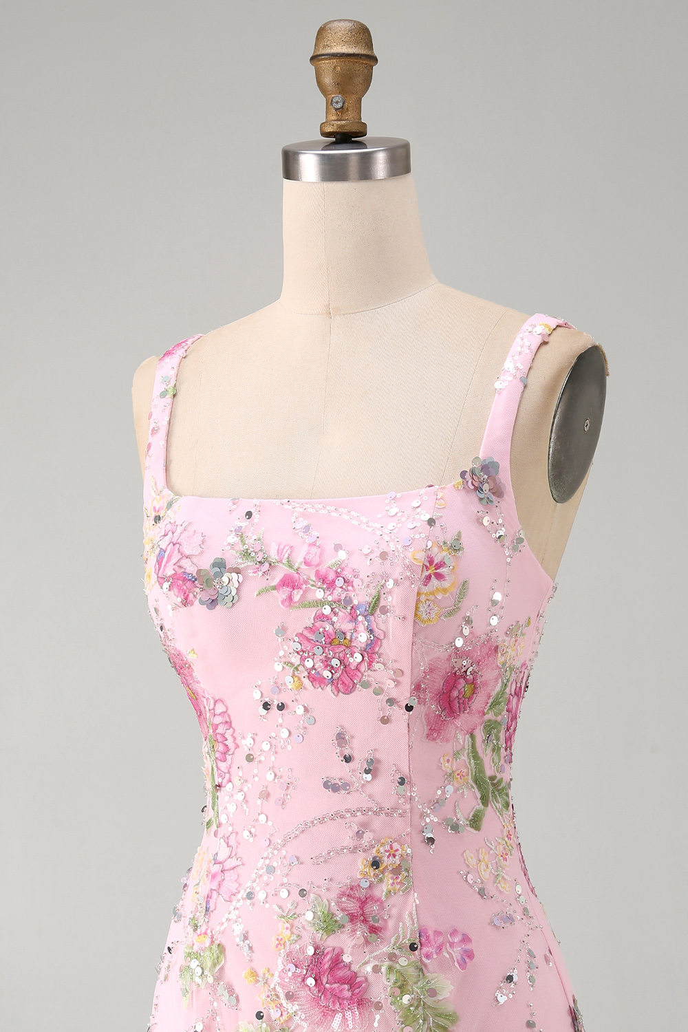 Sparkly Pink Floral Tight Beaded Short Homecoming Dress with Ruffles
