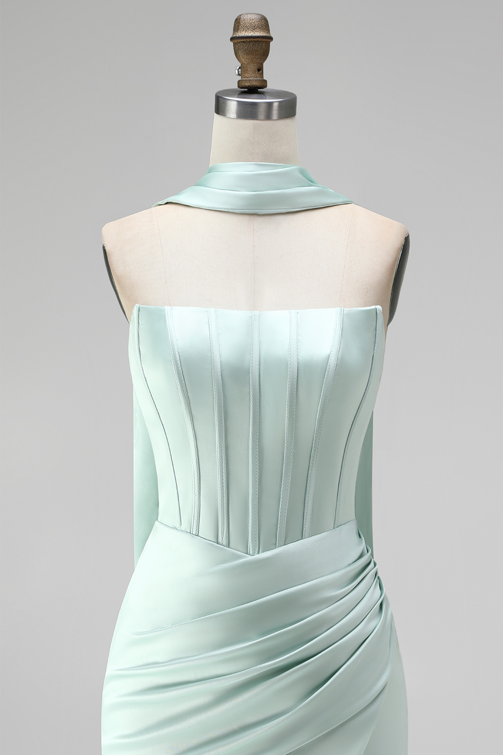 Mint Corset Short Tight Strapless Ruched Homecoming Dress with Slit
