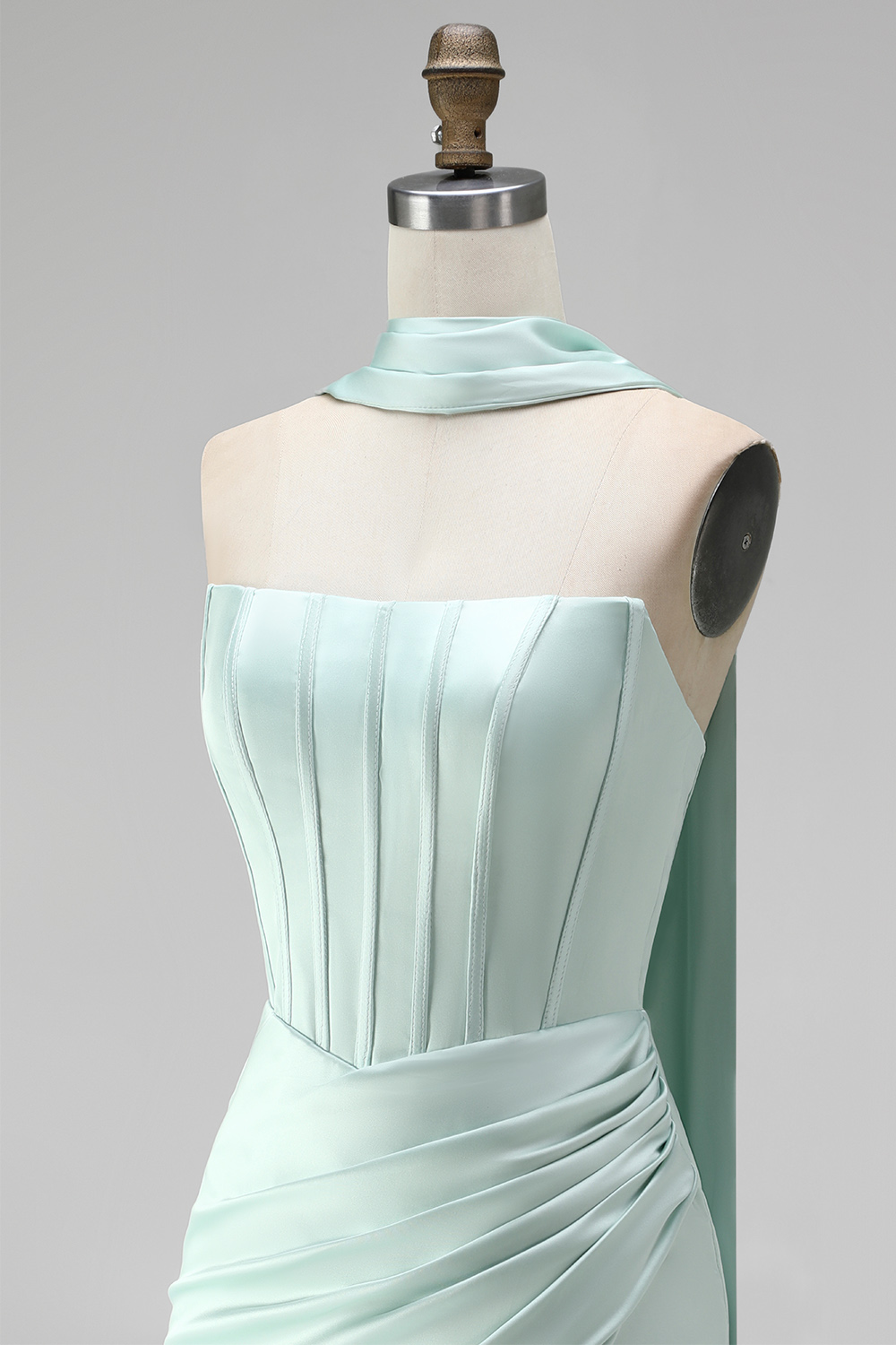 Mint Corset Short Tight Strapless Ruched Homecoming Dress with Slit