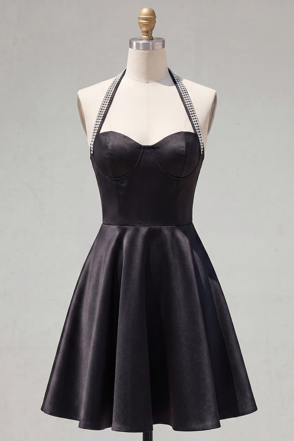 Black Halter A Line Short Homecoming Dress with Beading