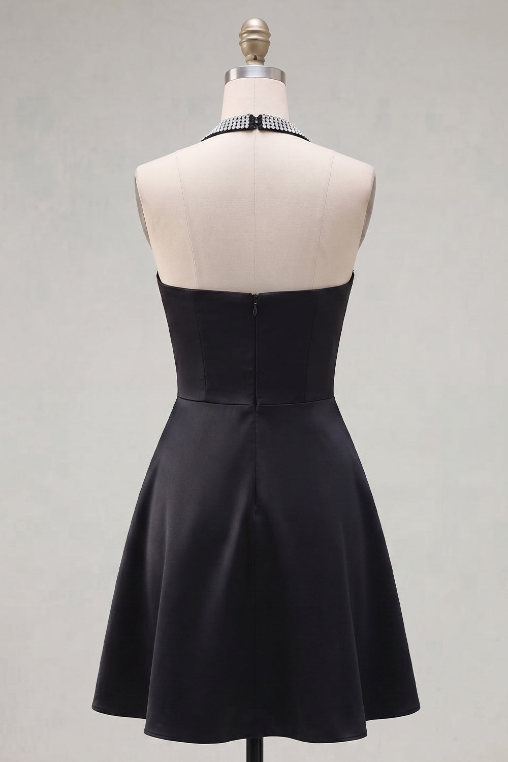 Black Halter A Line Short Homecoming Dress with Beading