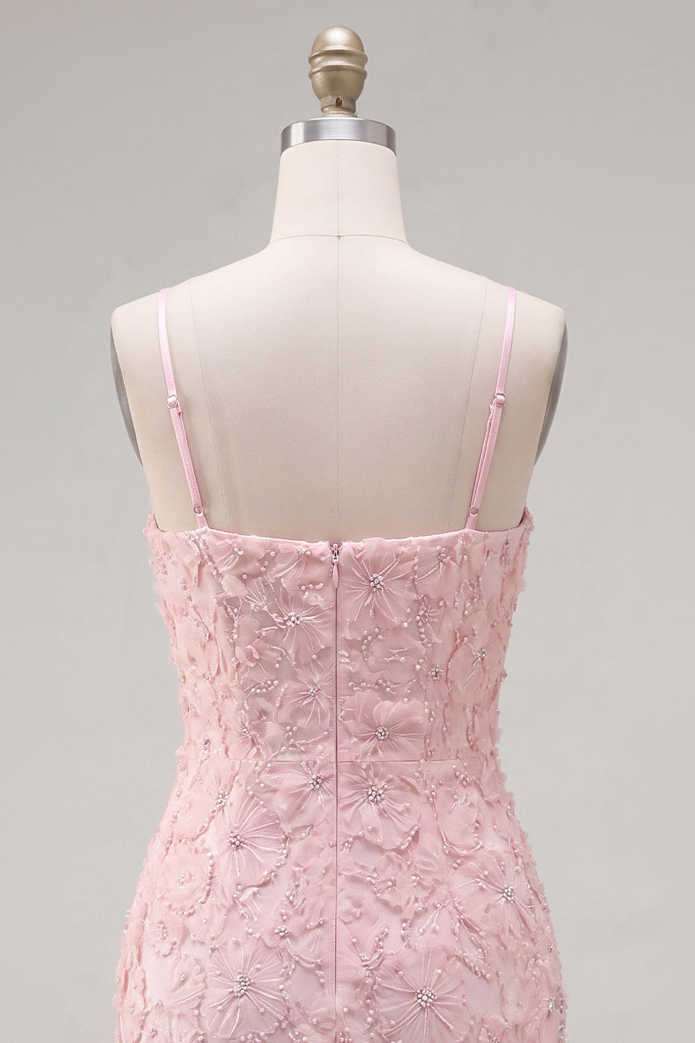 Sparkly Pink Floral Tight Spaghetti Straps Short Homecoming Dress with Pearls