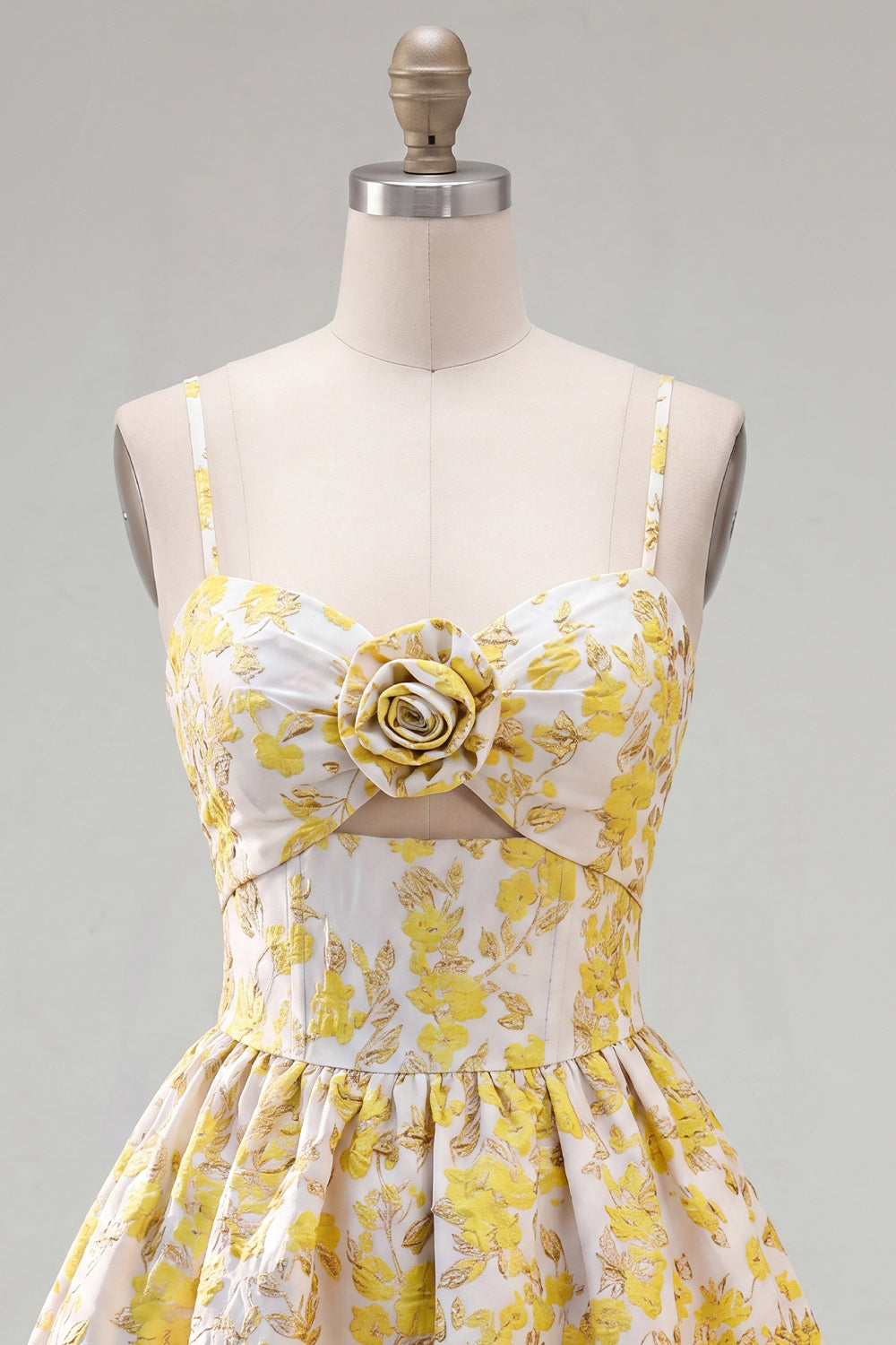 Butter Yellow Floral A Line Short Keyhole Homecoming Dress with 3D Flower
