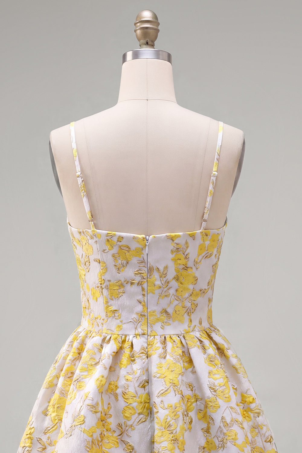 Butter Yellow Floral A Line Short Keyhole Homecoming Dress with 3D Flower