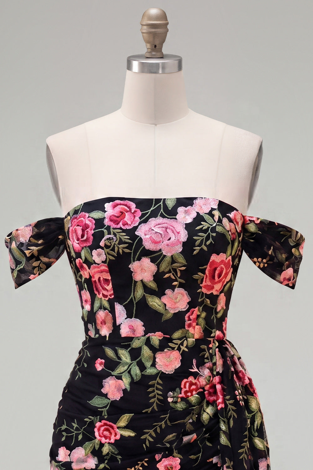 Green Floral Off the Shoulder Tight Short Homecoming Dress with Sash