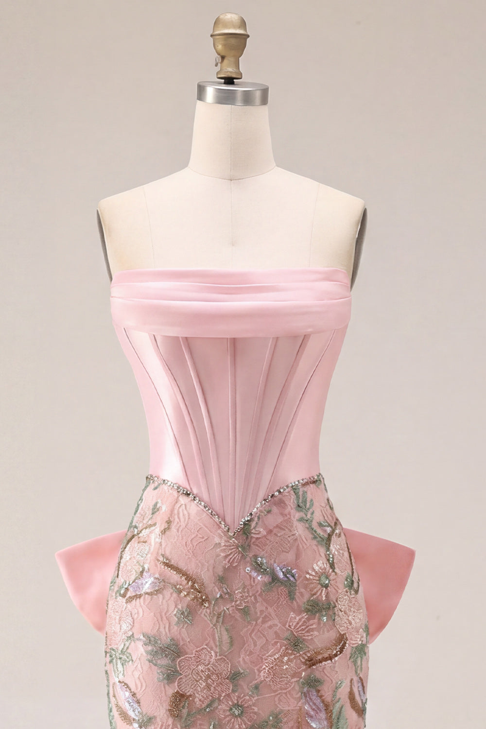 Sparkly Pink Beaded Floral Tight Short Corset Homecoming Dress with Bow