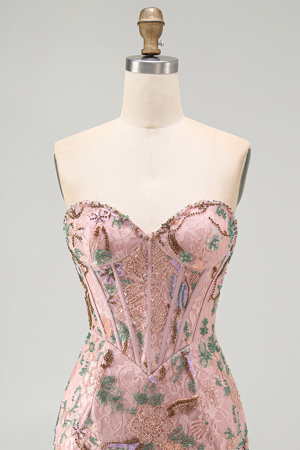 Sparkly Pink Floral Corset Tight Short Beaded Homecoming Dress
