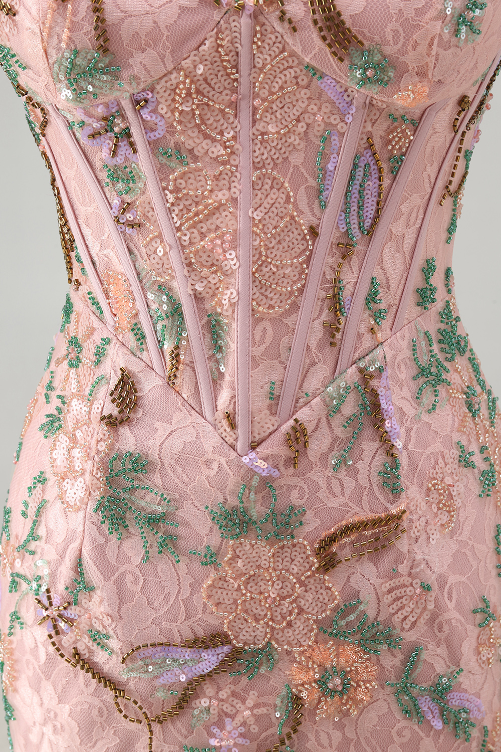 Sparkly Pink Floral Corset Tight Short Beaded Homecoming Dress