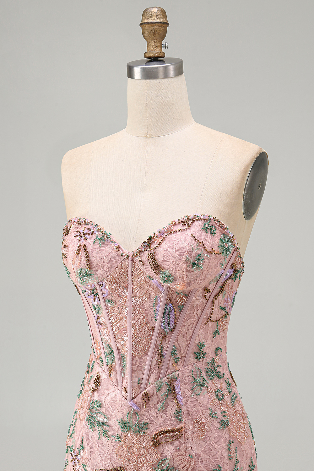 Sparkly Pink Floral Corset Tight Short Beaded Homecoming Dress