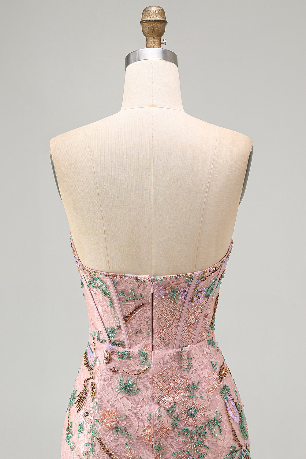 Sparkly Pink Floral Corset Tight Short Beaded Homecoming Dress