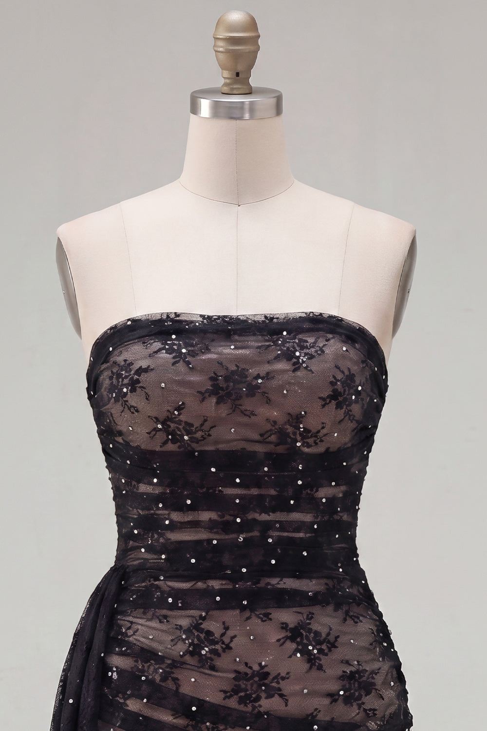 Black Tight Strapless Beaded Short Homecoming Dress with Sash