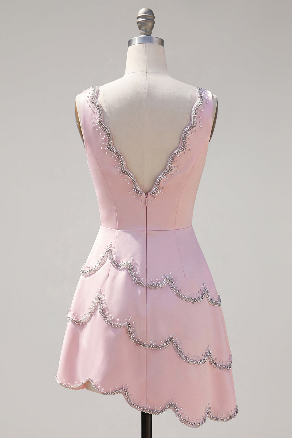 Sparkly Pink A Line V-Neck Short Homecoming Dress with Beading