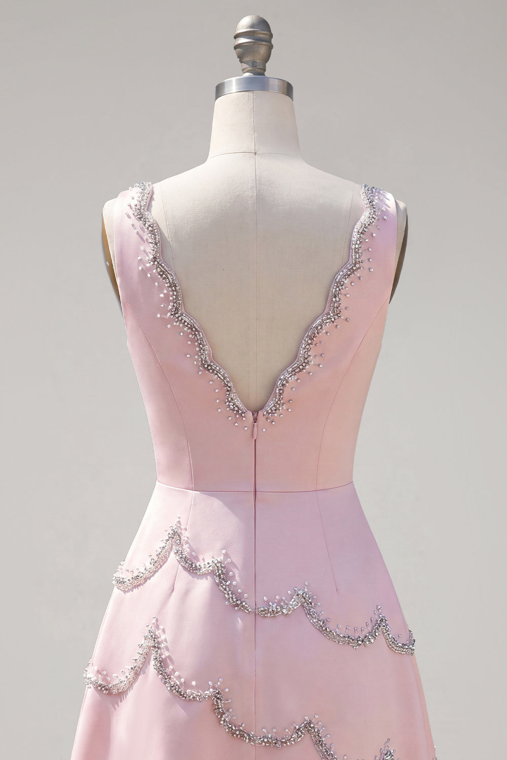 Sparkly Pink A Line V-Neck Short Homecoming Dress with Beading