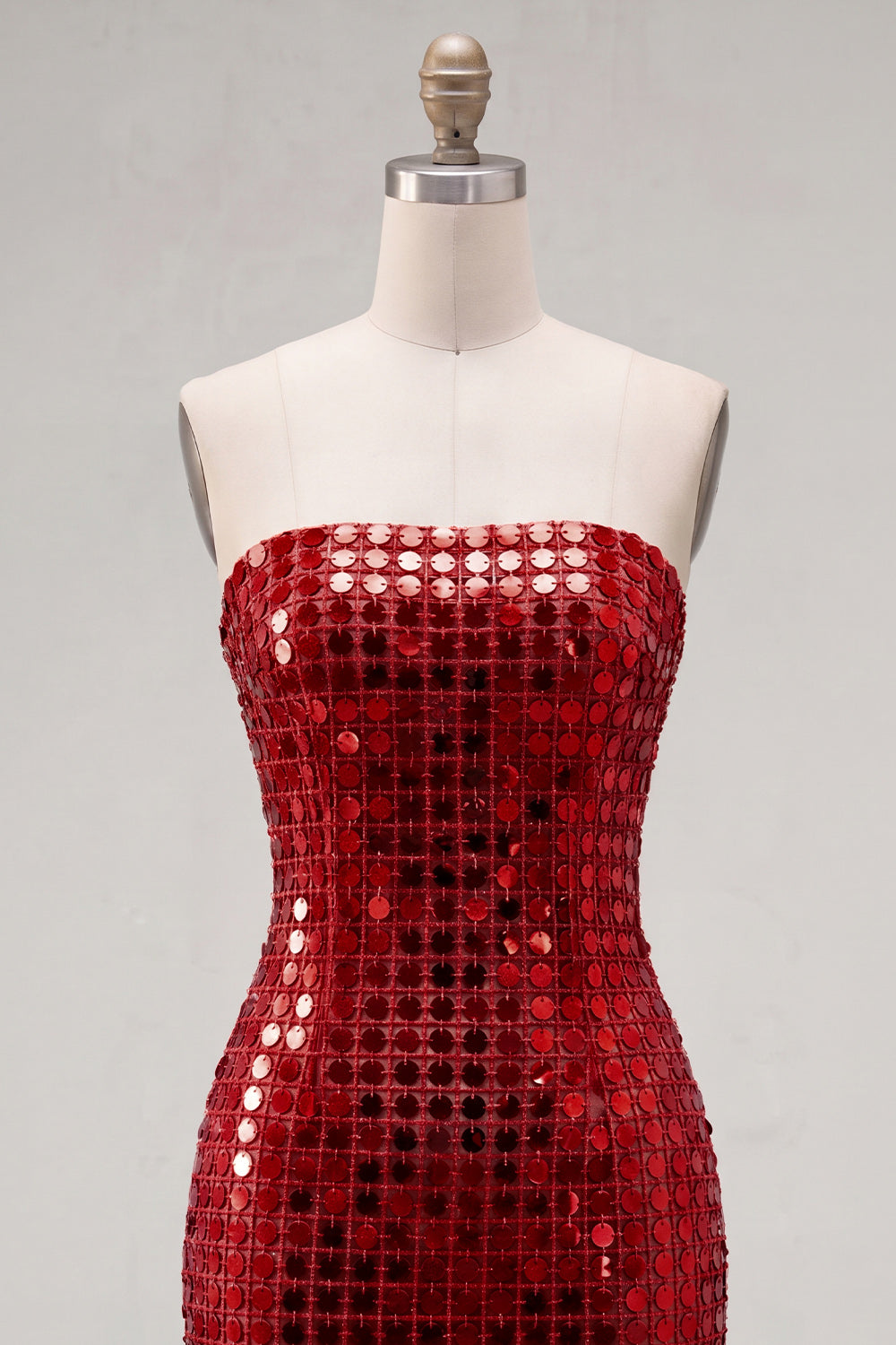 Sparkly Dark Red Beaded Strapless Tight Short Homecoming Dress