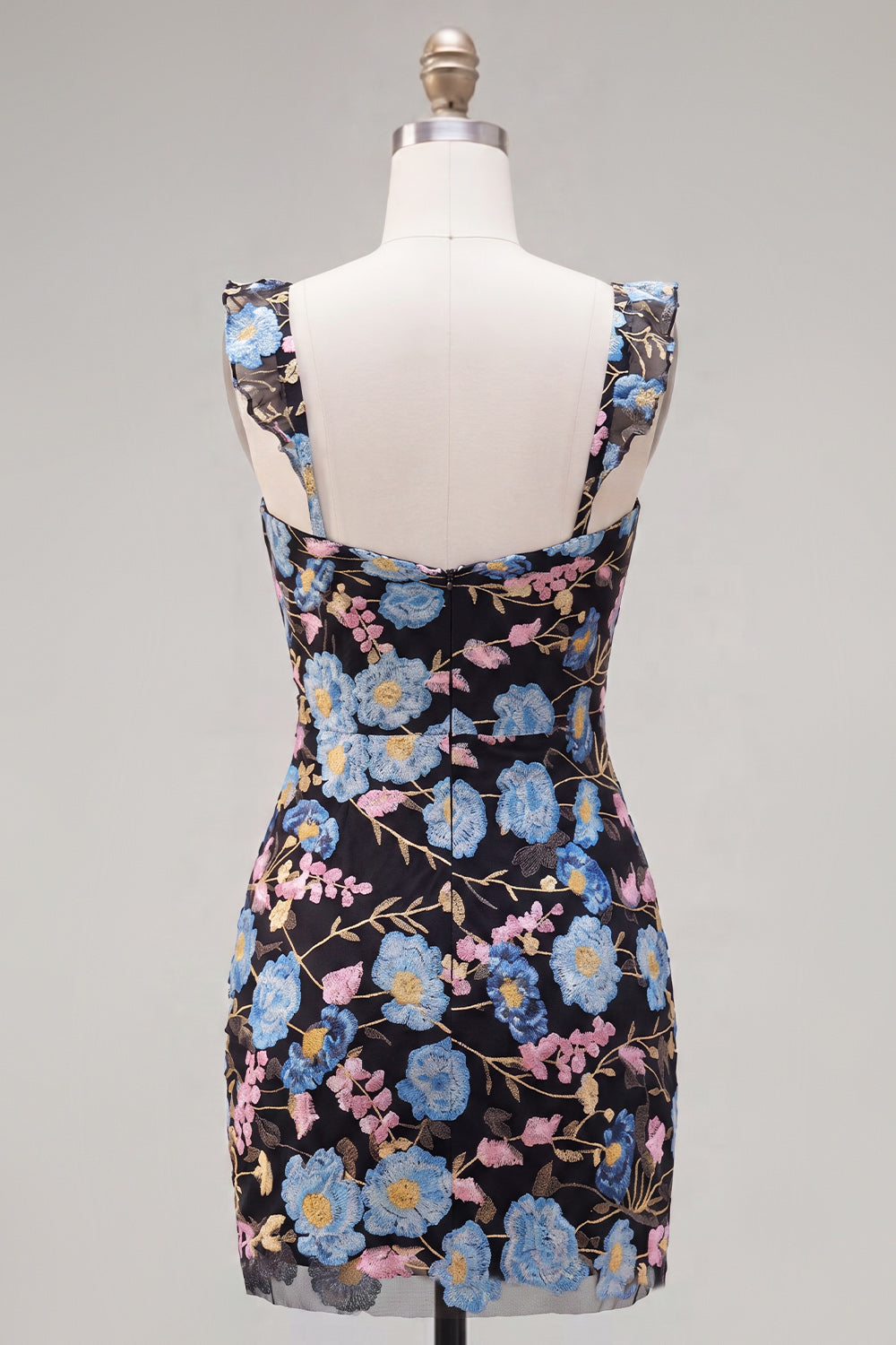 Sparkly Black Floral Tight Beaded Short Homecoming Dress