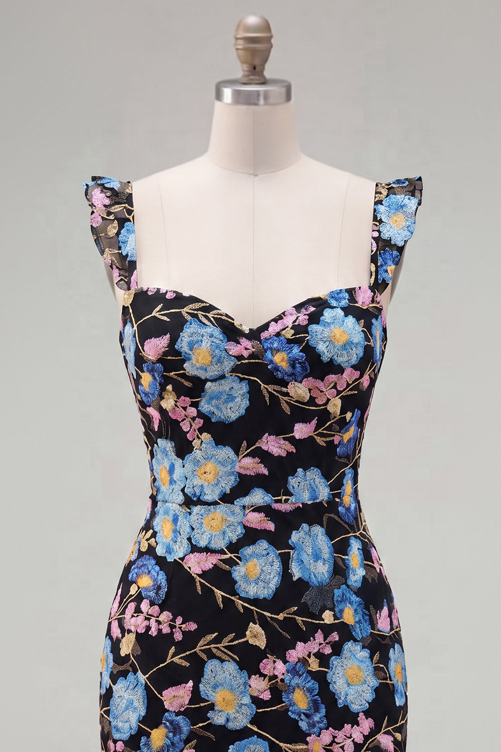 Sparkly Black Floral Tight Beaded Short Homecoming Dress