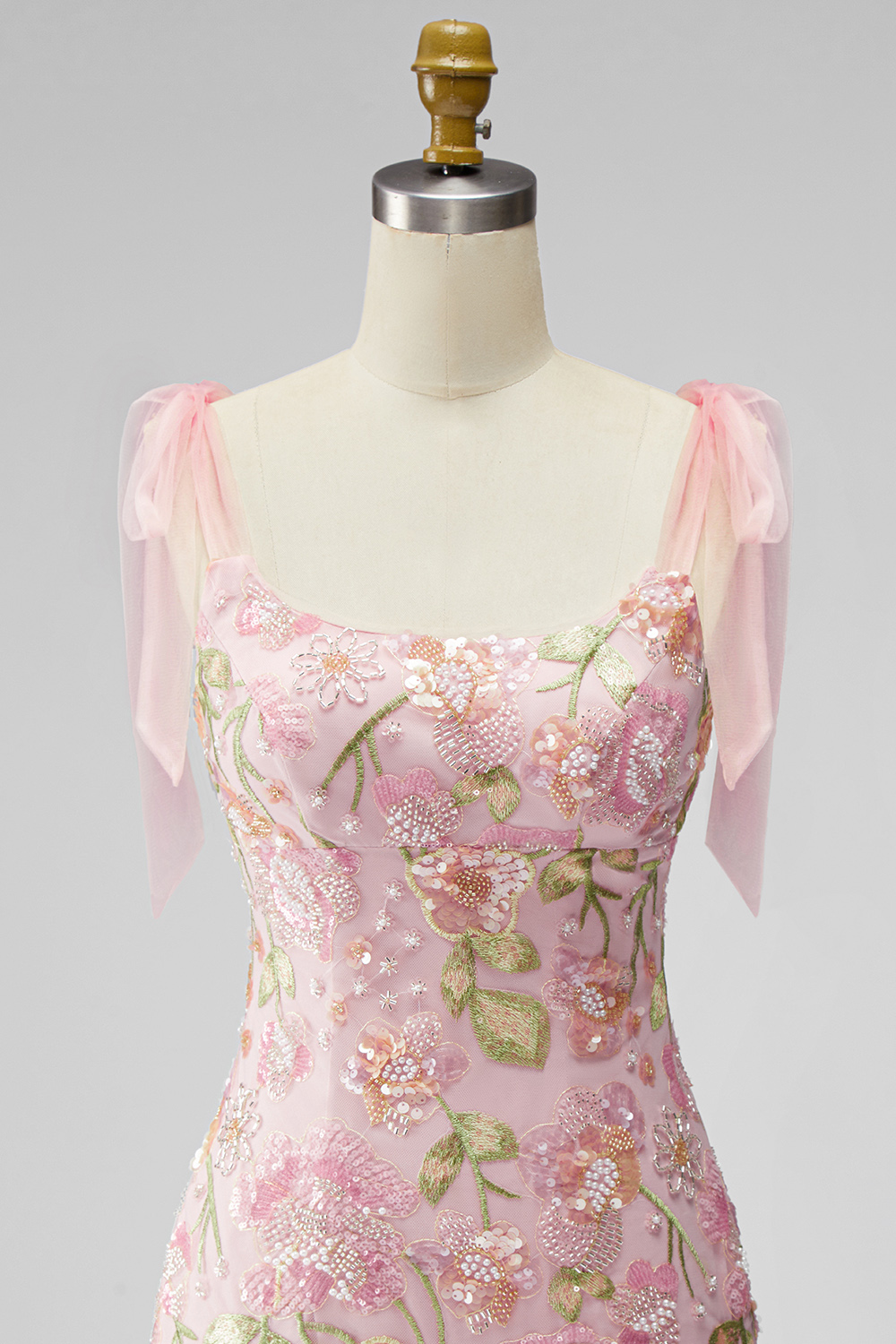 Sparkly Pink Floral Tight Beaded Short Homecoming Dress with Bows