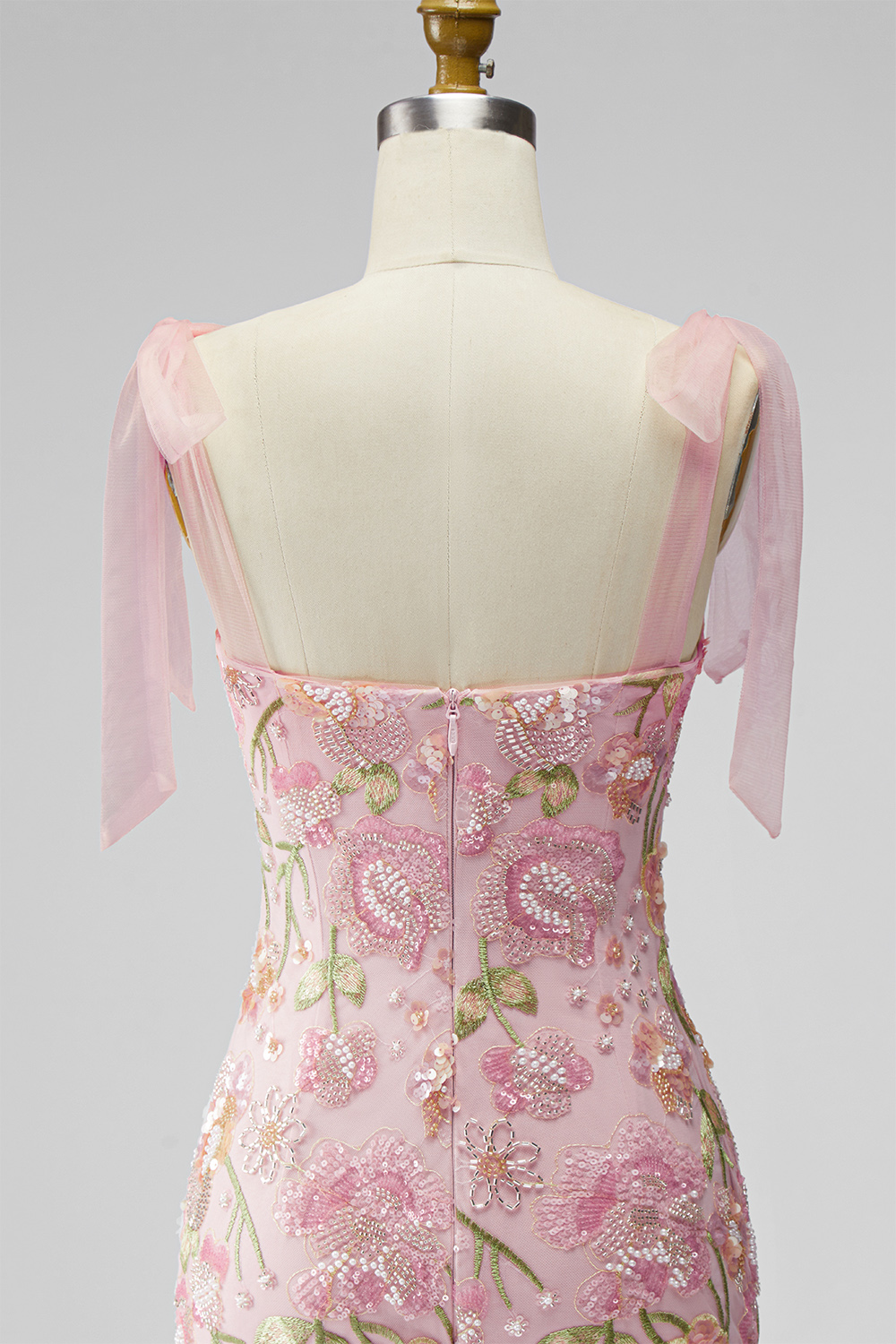 Sparkly Pink Floral Tight Beaded Short Homecoming Dress with Bows