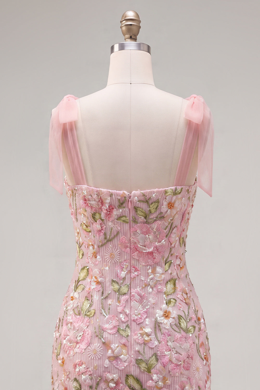 Sparkly Pink Floral Tight Beaded Short Homecoming Dress with Bows