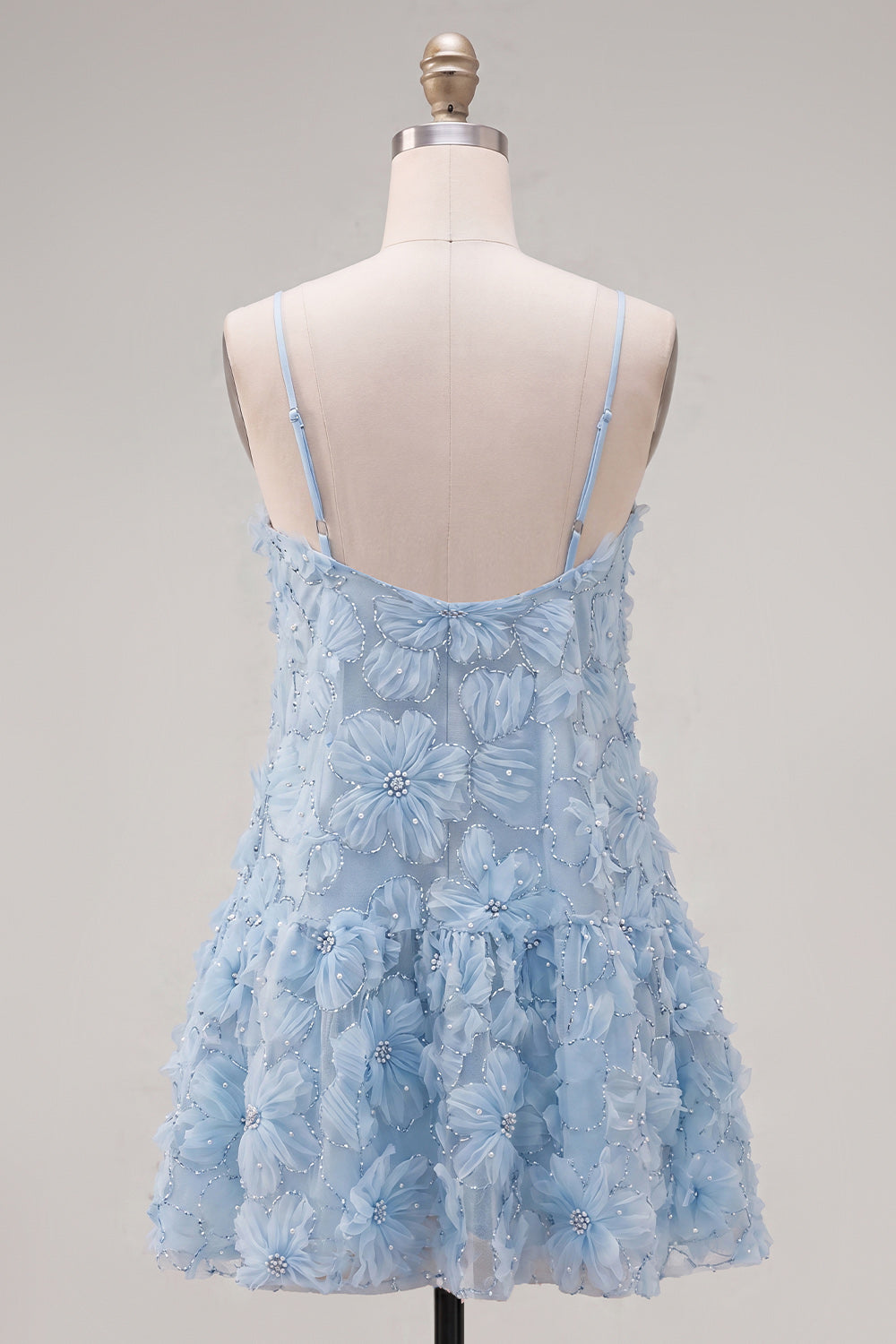Sparkly Pink Floral Spaghetti Straps A Line Short Beaded Homecoming Dress