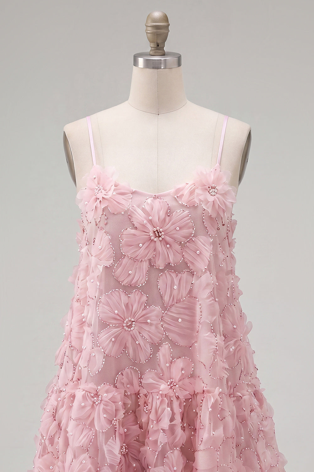 Sparkly Pink Floral Spaghetti Straps A Line Short Beaded Homecoming Dress