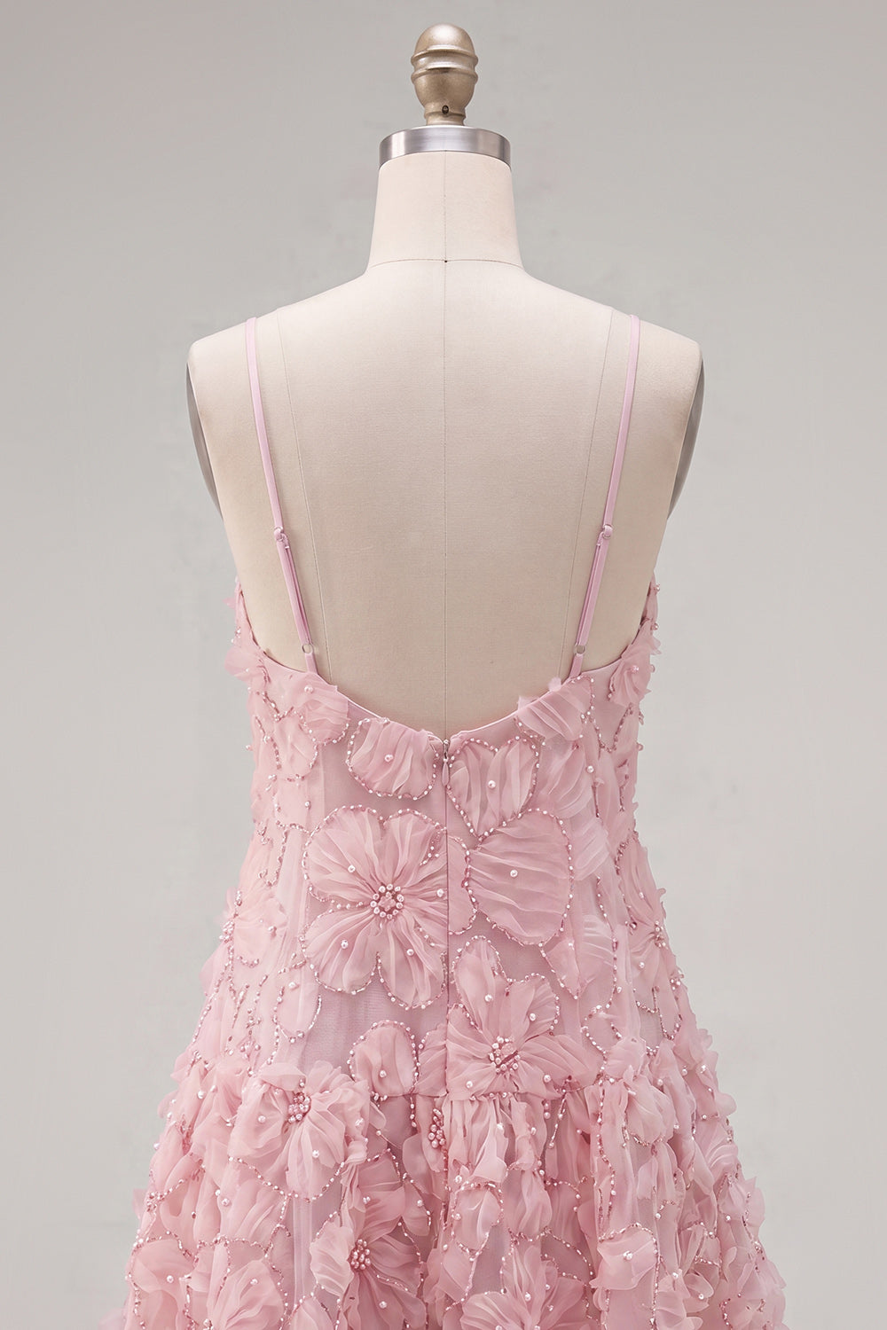 Sparkly Pink Floral Spaghetti Straps A Line Short Beaded Homecoming Dress