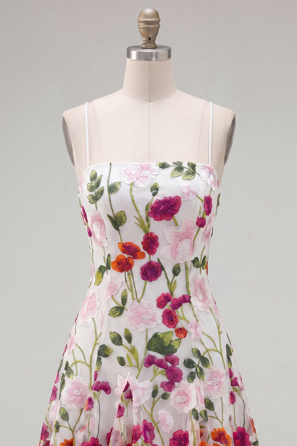 Pink Red Flower Spaghetti Straps A Line Short Homecoming Dress